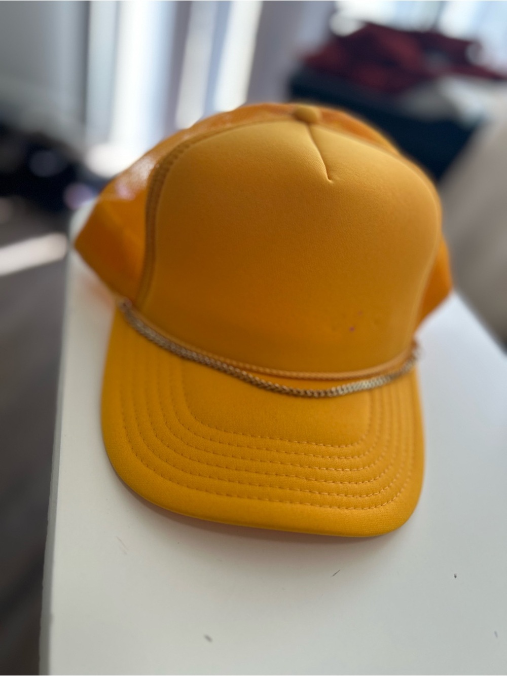 Mustard Yellow Trucker Hat with Chain Detail